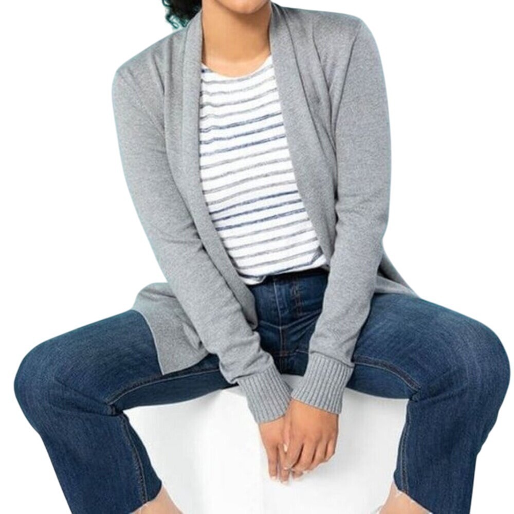 Gray Cotton Modal Open Front Shawl Cardigan Sweater Pockets 2X Plus Size Minimal